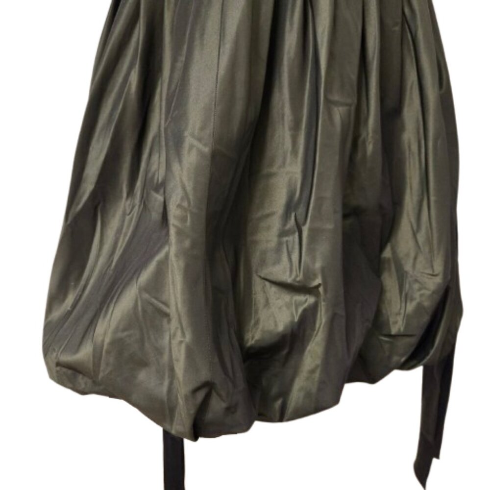 JNY Emerald Green Olive Fitted Bubble Hem Cocktail Dress Bubble Skirt Satin - Picture 8 of 9